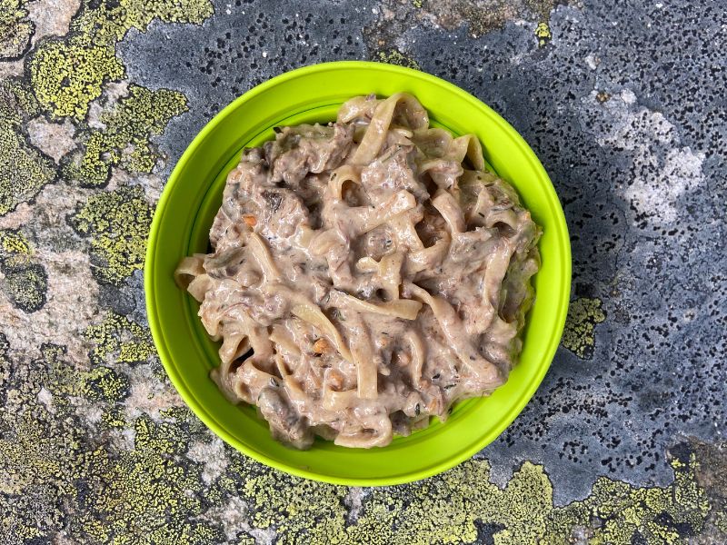 beef and mushroom stroganoff, backpacking meals, backpacking recipes